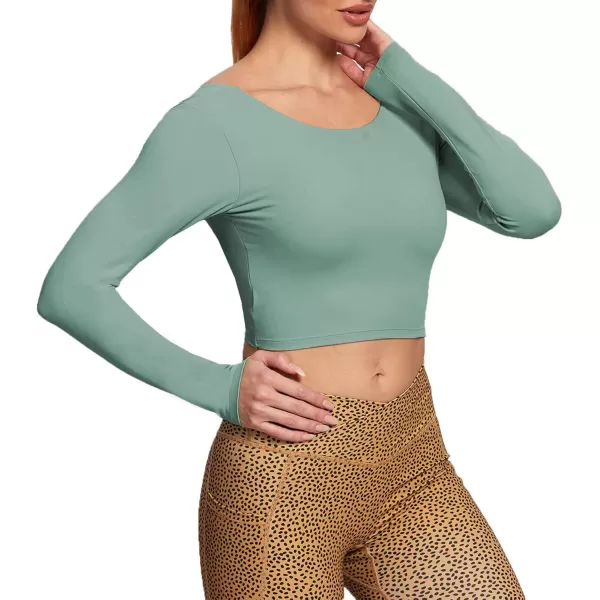 Aoxjox Long Sleeve Crop Tops for Women Emma Twist Back Workout Crop T Shirt TopSage Green