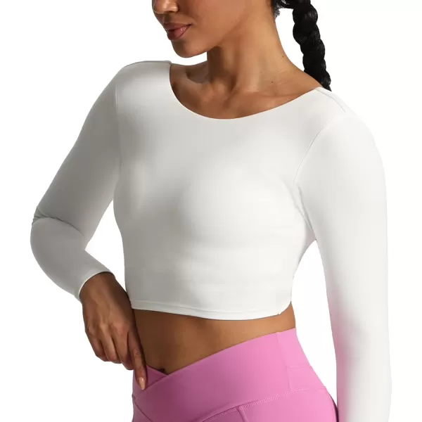 Aoxjox Long Sleeve Crop Tops for Women Emma Twist Back Workout Crop T Shirt TopWhite