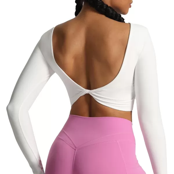 Aoxjox Long Sleeve Crop Tops for Women Emma Twist Back Workout Crop T Shirt TopWhite