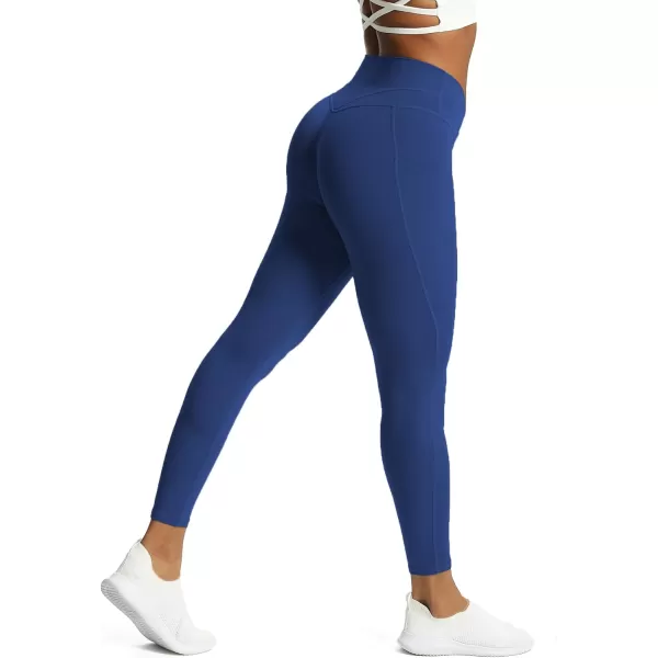 Aoxjox Trinity High Waisted Yoga Pants with Pockets for Women Tummy Control CrossWaist Crossover Workout Leggings 26A Bellwether Blue Vwaistband