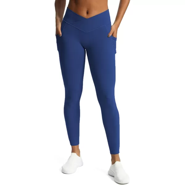 Aoxjox Trinity High Waisted Yoga Pants with Pockets for Women Tummy Control CrossWaist Crossover Workout Leggings 26A Bellwether Blue Vwaistband
