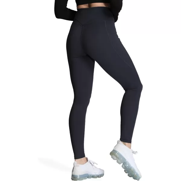 Aoxjox Trinity High Waisted Yoga Pants with Pockets for Women Tummy Control CrossWaist Crossover Workout Leggings 26A Black Vwaistband