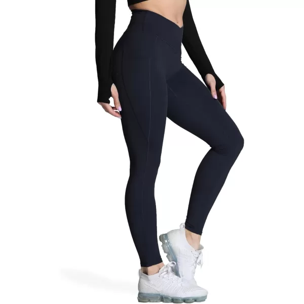 Aoxjox Trinity High Waisted Yoga Pants with Pockets for Women Tummy Control CrossWaist Crossover Workout Leggings 26A Black Vwaistband