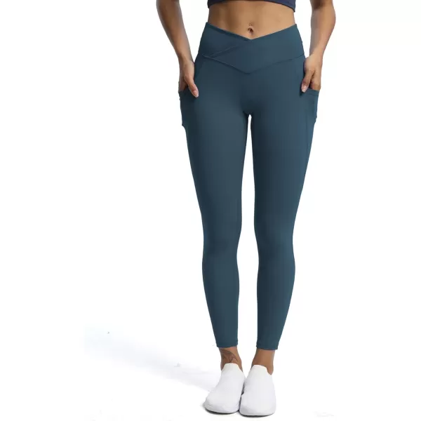 Aoxjox Trinity High Waisted Yoga Pants with Pockets for Women Tummy Control CrossWaist Crossover Workout Leggings 26A Blueberry Vwaistband