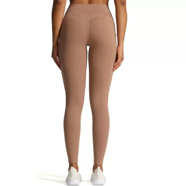 Aoxjox Trinity High Waisted Yoga Pants with Pockets for Women Tummy Control CrossWaist Crossover Workout Leggings 26A Brownie Vwaistband