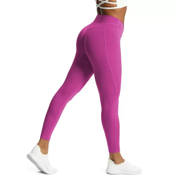 Aoxjox Trinity High Waisted Yoga Pants with Pockets for Women Tummy Control CrossWaist Crossover Workout Leggings 26A Cattleya Purple Vwaistband