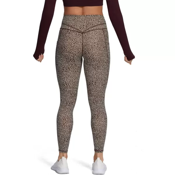 Aoxjox Trinity High Waisted Yoga Pants with Pockets for Women Tummy Control CrossWaist Crossover Workout Leggings 26A Coffee Dot Print Vwaistband