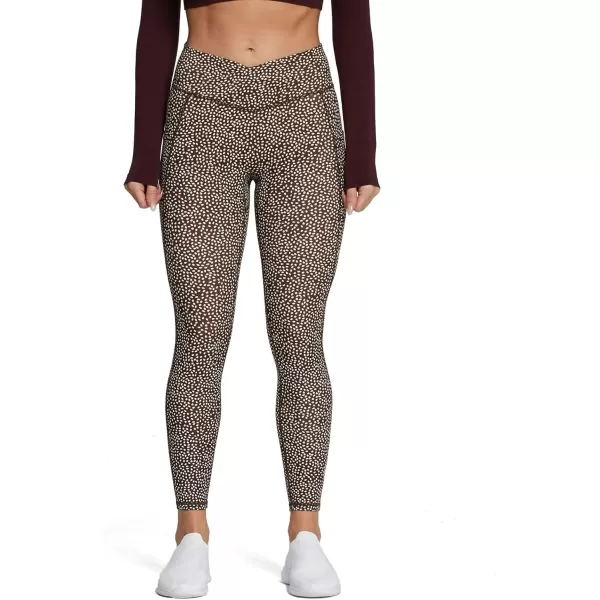 Aoxjox Trinity High Waisted Yoga Pants with Pockets for Women Tummy Control CrossWaist Crossover Workout Leggings 26A Coffee Dot Print Vwaistband