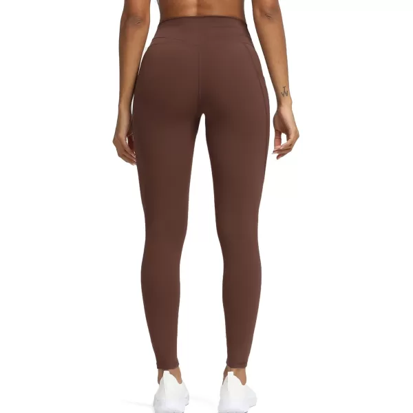 Aoxjox Trinity High Waisted Yoga Pants with Pockets for Women Tummy Control CrossWaist Crossover Workout Leggings 26A Dark Brown Vwaistband