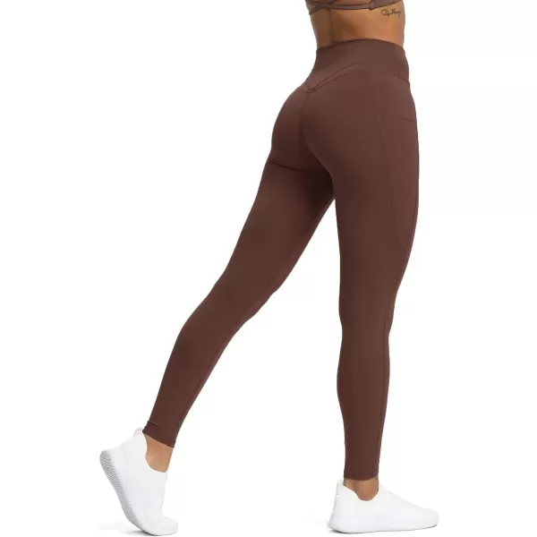 Aoxjox Trinity High Waisted Yoga Pants with Pockets for Women Tummy Control CrossWaist Crossover Workout Leggings 26A Dark Brown Vwaistband