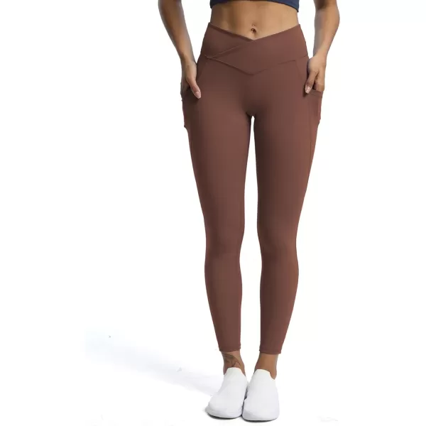 Aoxjox Trinity High Waisted Yoga Pants with Pockets for Women Tummy Control CrossWaist Crossover Workout Leggings 26A Dark Brown Vwaistband