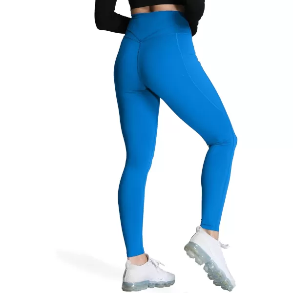 Aoxjox Trinity High Waisted Yoga Pants with Pockets for Women Tummy Control CrossWaist Crossover Workout Leggings 26A Directoire Blue Vwaistband