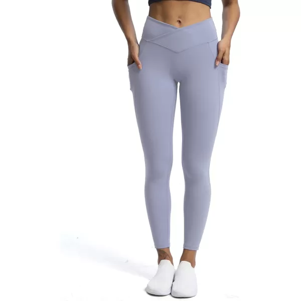 Aoxjox Trinity High Waisted Yoga Pants with Pockets for Women Tummy Control CrossWaist Crossover Workout Leggings 26A Lazuli Vwaistband