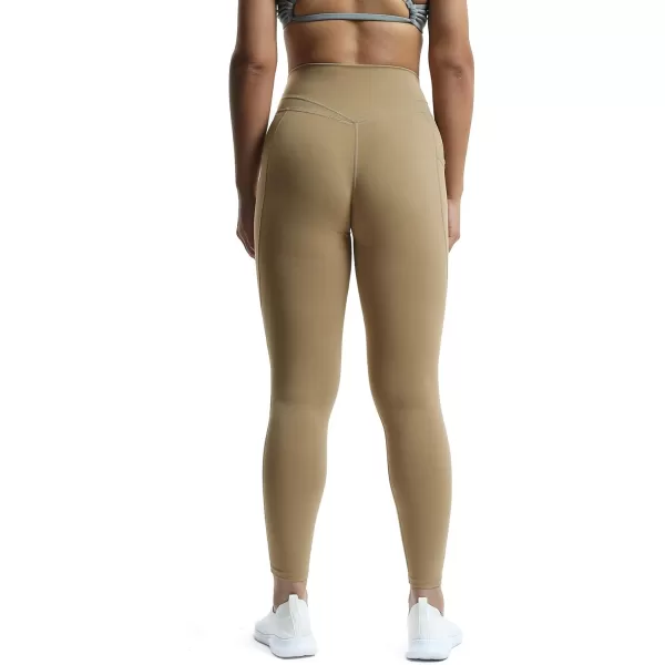 Aoxjox Trinity High Waisted Yoga Pants with Pockets for Women Tummy Control CrossWaist Crossover Workout Leggings 26A Light Brown Vwaistband