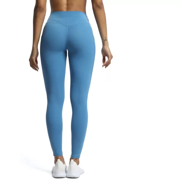Aoxjox Trinity High Waisted Yoga Pants with Pockets for Women Tummy Control CrossWaist Crossover Workout Leggings 26A Mykonos Blue Vwaistband
