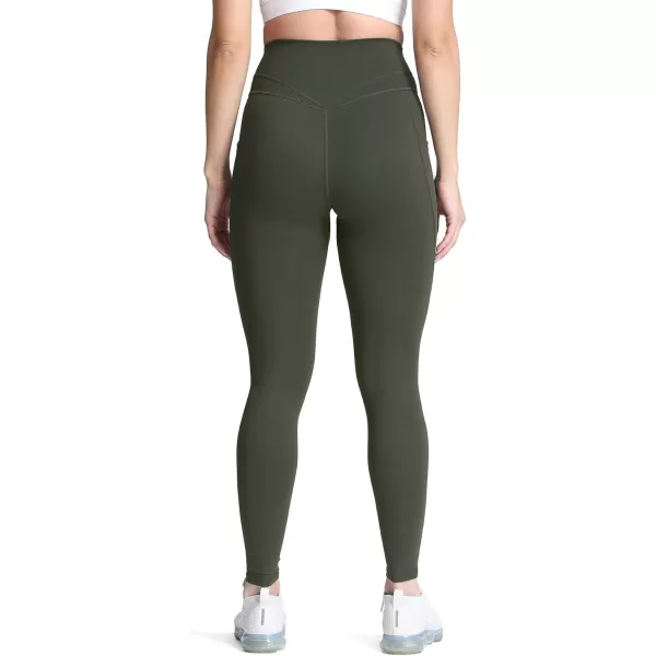 Aoxjox Trinity High Waisted Yoga Pants with Pockets for Women Tummy Control CrossWaist Crossover Workout Leggings 26A Olive Green Vwaistband