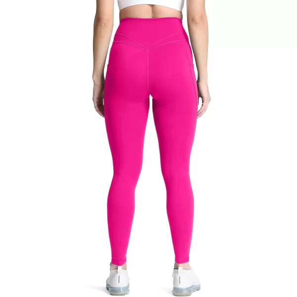 Aoxjox Trinity High Waisted Yoga Pants with Pockets for Women Tummy Control CrossWaist Crossover Workout Leggings 26A Rose Red Vwaistband