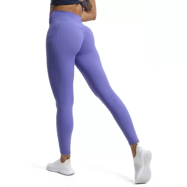 Aoxjox Trinity High Waisted Yoga Pants with Pockets for Women Tummy Control CrossWaist Crossover Workout Leggings 26A Violet Vwaistband