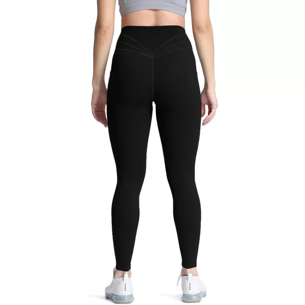 Aoxjox Trinity High Waisted Yoga Pants with Pockets for Women Tummy Control CrossWaist Crossover Workout Leggings 26B Black Regular Waistband