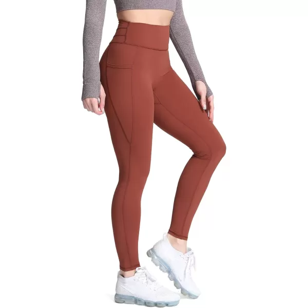 Aoxjox Trinity High Waisted Yoga Pants with Pockets for Women Tummy Control CrossWaist Crossover Workout Leggings 26B Cherry Mahogany Regular Waistband