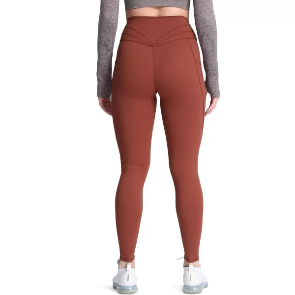 Aoxjox Trinity High Waisted Yoga Pants with Pockets for Women Tummy Control CrossWaist Crossover Workout Leggings 26B Cherry Mahogany Regular Waistband