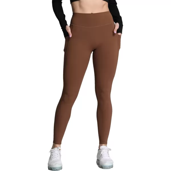Aoxjox Trinity High Waisted Yoga Pants with Pockets for Women Tummy Control CrossWaist Crossover Workout Leggings 26B Dandelion Brown Regular Waistband