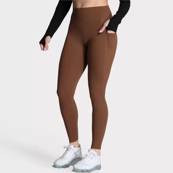 Aoxjox Trinity High Waisted Yoga Pants with Pockets for Women Tummy Control CrossWaist Crossover Workout Leggings 26B Dandelion Brown Regular Waistband