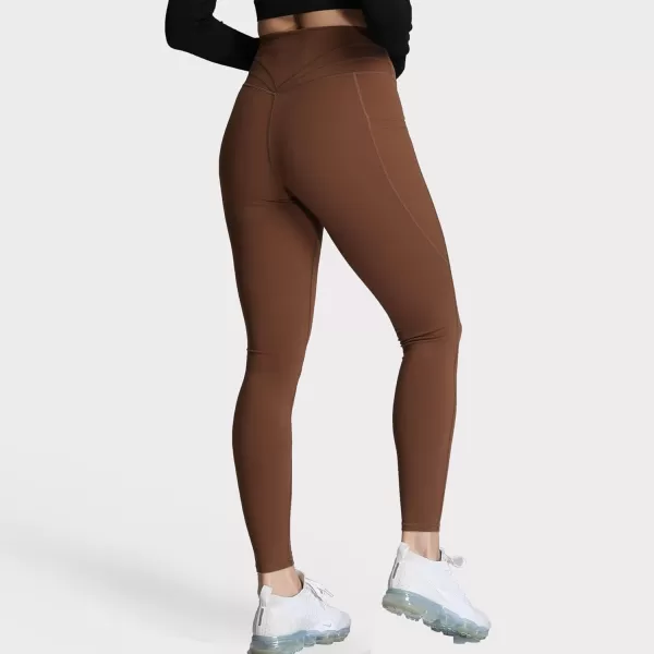 Aoxjox Trinity High Waisted Yoga Pants with Pockets for Women Tummy Control CrossWaist Crossover Workout Leggings 26B Dandelion Brown Regular Waistband