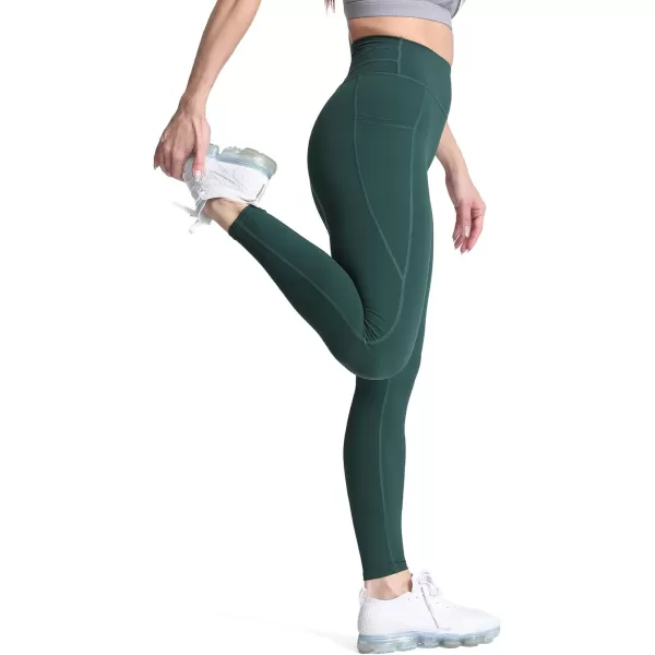 Aoxjox Trinity High Waisted Yoga Pants with Pockets for Women Tummy Control CrossWaist Crossover Workout Leggings 26B Storm Green Regular Waistband