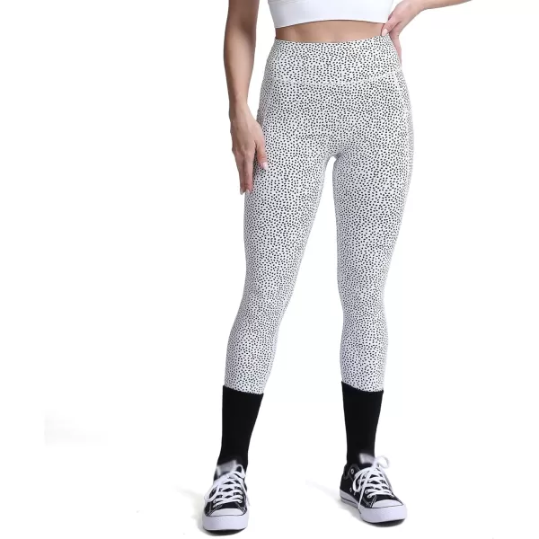 Aoxjox Trinity High Waisted Yoga Pants with Pockets for Women Tummy Control CrossWaist Crossover Workout Leggings 26B White Dot Print Regular Waistband