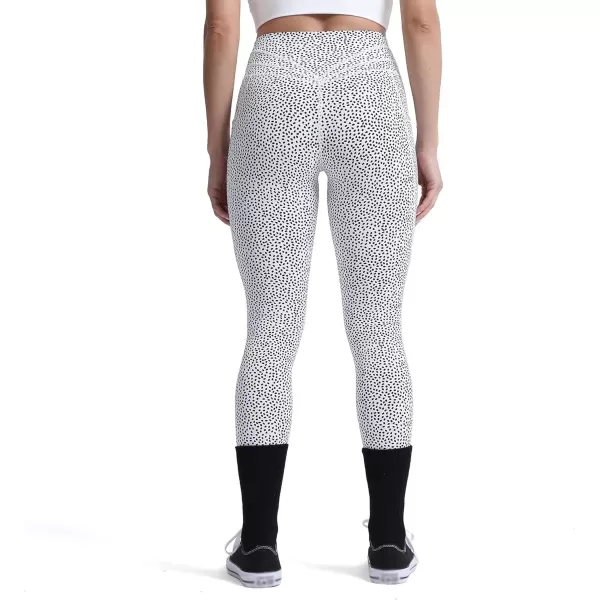 Aoxjox Trinity High Waisted Yoga Pants with Pockets for Women Tummy Control CrossWaist Crossover Workout Leggings 26B White Dot Print Regular Waistband