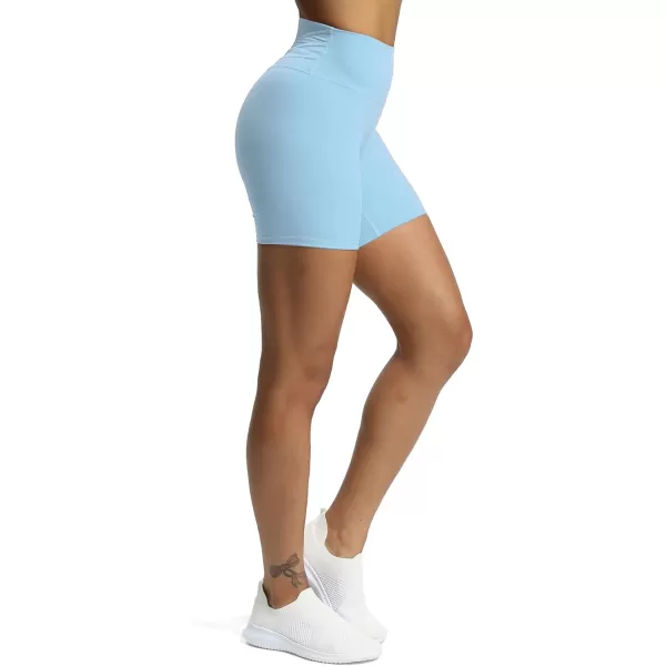 Aoxjox Trinity Workout Biker Shorts for Women Tummy Control High Waisted Exercise Athletic Gym Running Yoga Shorts 6quotAiry Blue