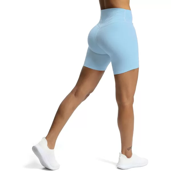 Aoxjox Trinity Workout Biker Shorts for Women Tummy Control High Waisted Exercise Athletic Gym Running Yoga Shorts 6quotAiry Blue