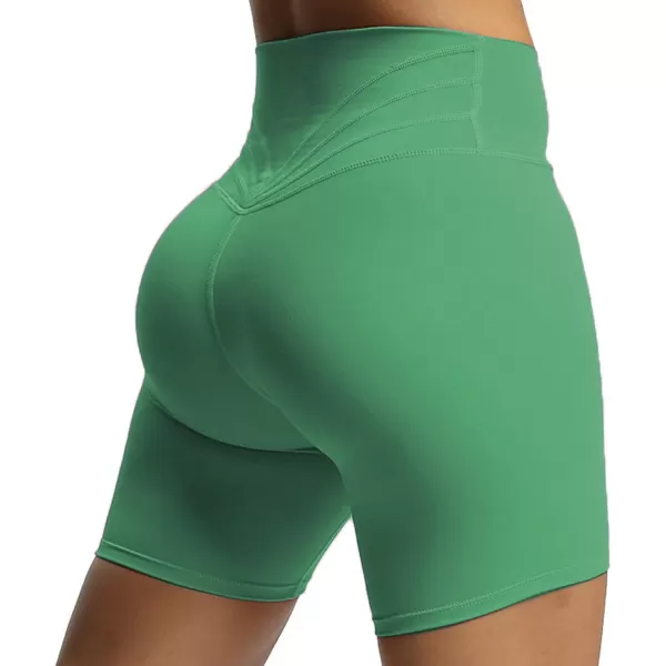 Aoxjox Trinity Workout Biker Shorts for Women Tummy Control High Waisted Exercise Athletic Gym Running Yoga Shorts 6quotBottle Green