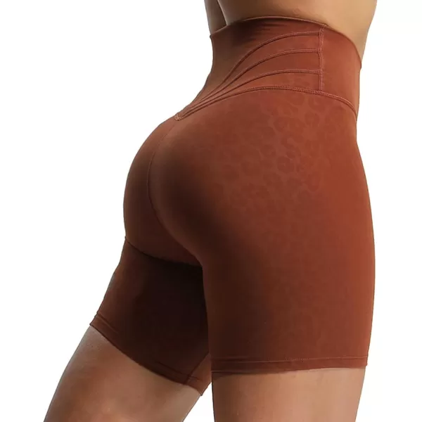 Aoxjox Trinity Workout Biker Shorts for Women Tummy Control High Waisted Exercise Athletic Gym Running Yoga Shorts 6quotCherry Mahogany Leopard Print