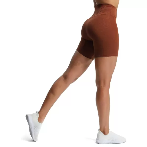 Aoxjox Trinity Workout Biker Shorts for Women Tummy Control High Waisted Exercise Athletic Gym Running Yoga Shorts 6quotCherry Mahogany Leopard Print