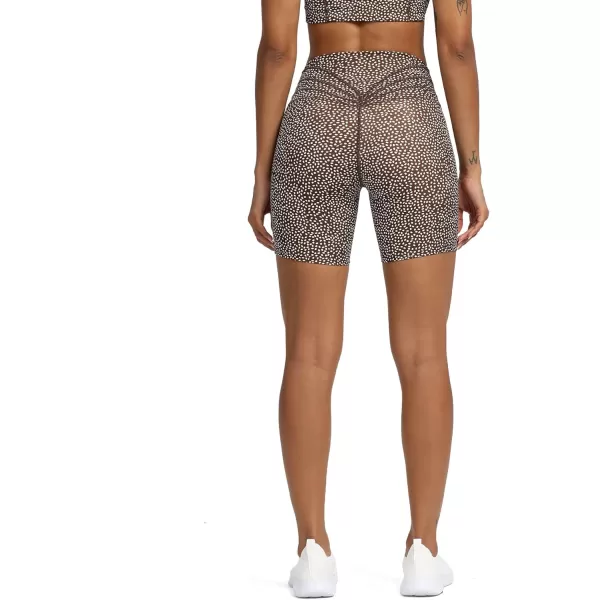 Aoxjox Trinity Workout Biker Shorts for Women Tummy Control High Waisted Exercise Athletic Gym Running Yoga Shorts 6quotCoffee Dot Print