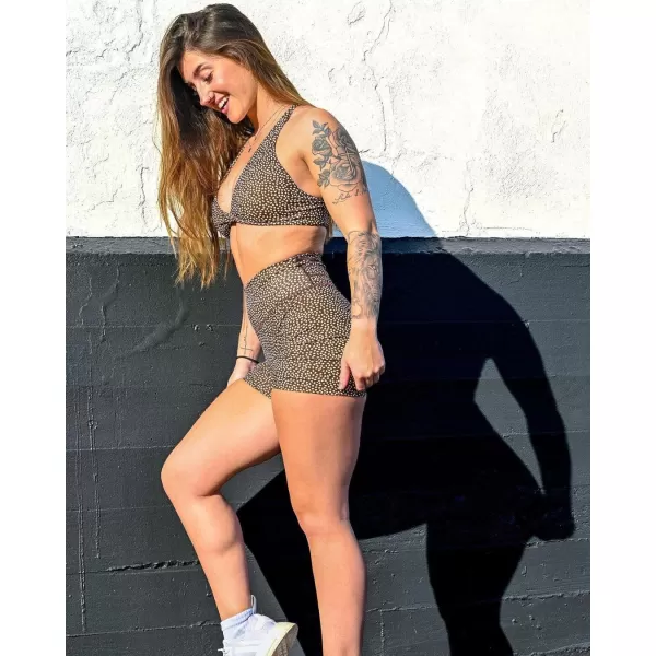 Aoxjox Trinity Workout Biker Shorts for Women Tummy Control High Waisted Exercise Athletic Gym Running Yoga Shorts 6quotCoffee Dot Print