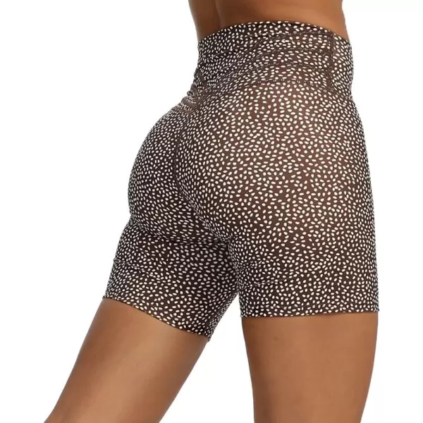 Aoxjox Trinity Workout Biker Shorts for Women Tummy Control High Waisted Exercise Athletic Gym Running Yoga Shorts 6quotCoffee Dot Print