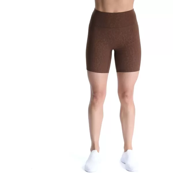 Aoxjox Trinity Workout Biker Shorts for Women Tummy Control High Waisted Exercise Athletic Gym Running Yoga Shorts 6quotDark Brown Leopard Print