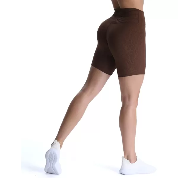 Aoxjox Trinity Workout Biker Shorts for Women Tummy Control High Waisted Exercise Athletic Gym Running Yoga Shorts 6quotDark Brown Leopard Print