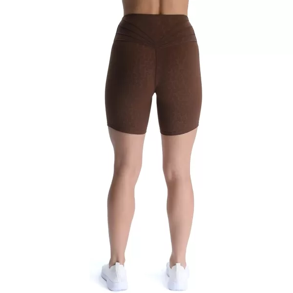 Aoxjox Trinity Workout Biker Shorts for Women Tummy Control High Waisted Exercise Athletic Gym Running Yoga Shorts 6quotDark Brown Leopard Print