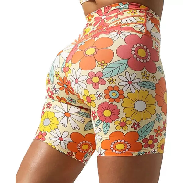 Aoxjox Trinity Workout Biker Shorts for Women Tummy Control High Waisted Exercise Athletic Gym Running Yoga Shorts 6quotFlower Print