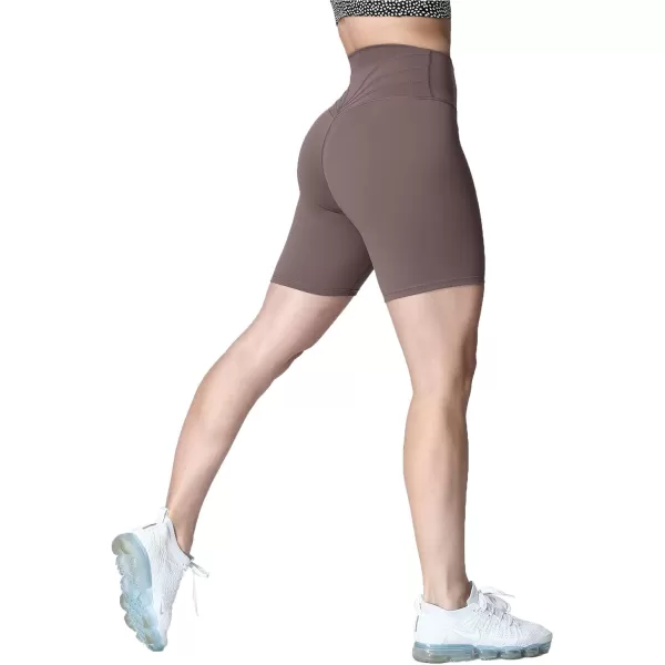 Aoxjox Trinity Workout Biker Shorts for Women Tummy Control High Waisted Exercise Athletic Gym Running Yoga Shorts 6quotFudge Coffee