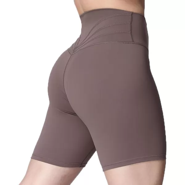 Aoxjox Trinity Workout Biker Shorts for Women Tummy Control High Waisted Exercise Athletic Gym Running Yoga Shorts 6quotFudge Coffee