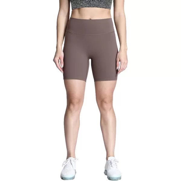 Aoxjox Trinity Workout Biker Shorts for Women Tummy Control High Waisted Exercise Athletic Gym Running Yoga Shorts 6quotFudge Coffee