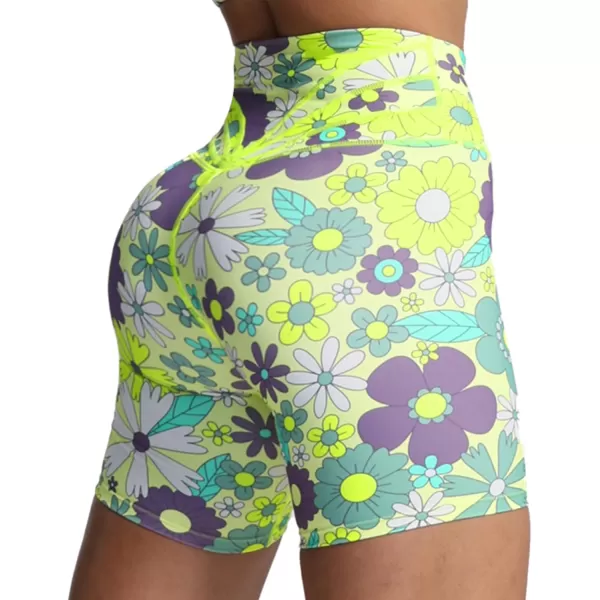 Aoxjox Trinity Workout Biker Shorts for Women Tummy Control High Waisted Exercise Athletic Gym Running Yoga Shorts 6quotGreen Flower Print