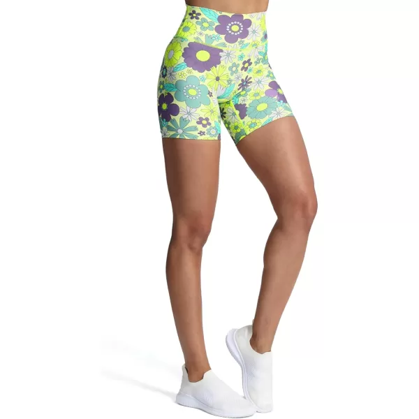 Aoxjox Trinity Workout Biker Shorts for Women Tummy Control High Waisted Exercise Athletic Gym Running Yoga Shorts 6quotGreen Flower Print