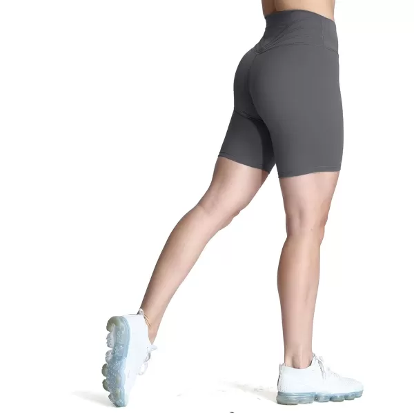 Aoxjox Trinity Workout Biker Shorts for Women Tummy Control High Waisted Exercise Athletic Gym Running Yoga Shorts 6quotIron Grey