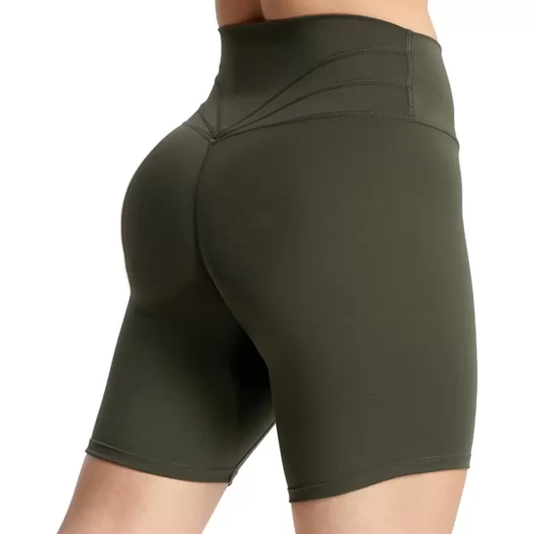 Aoxjox Trinity Workout Biker Shorts for Women Tummy Control High Waisted Exercise Athletic Gym Running Yoga Shorts 6quotOlive Green